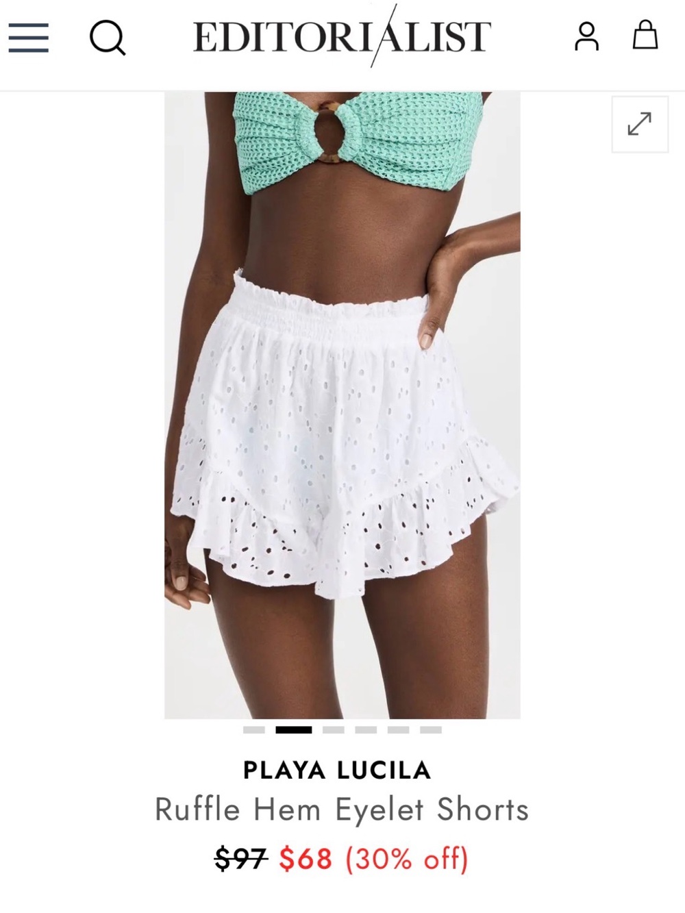 Playa Lucila Cotton White Eyelet Ruffle Shorts